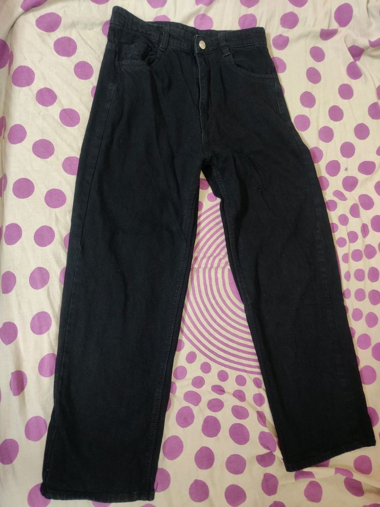 Jet Black Cotton Jeans For Girls