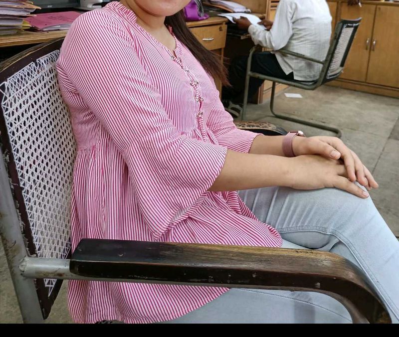 Pink &amp; White Striped Peplum Top