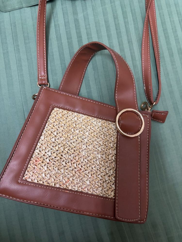 Westside Tan Raffia Textured Handbag