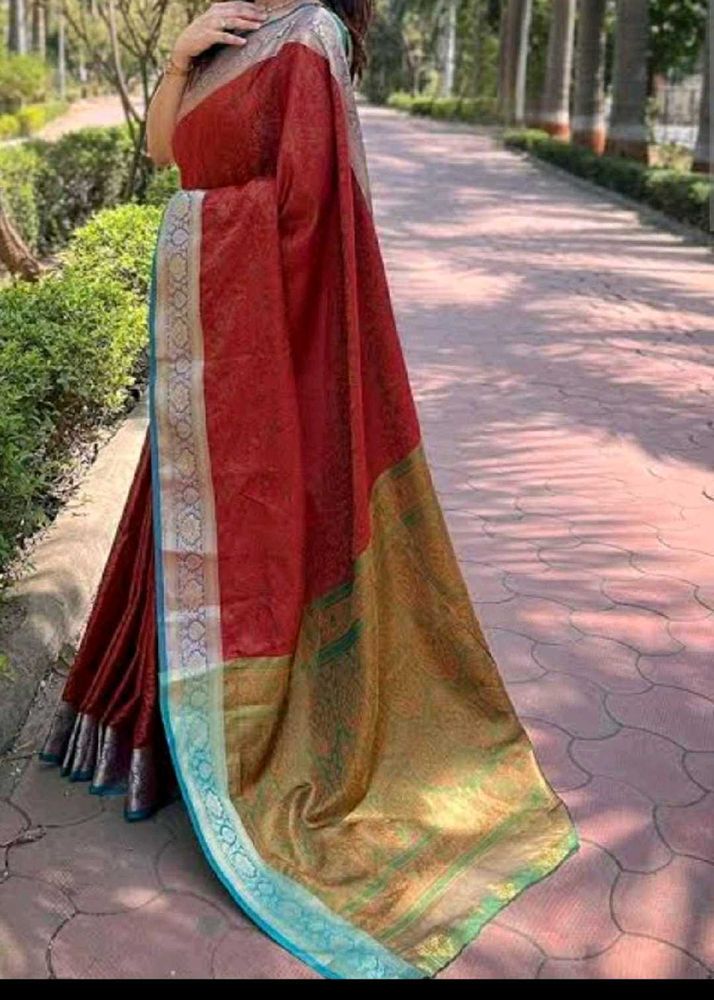 Elegant Red &amp; Gold Saree