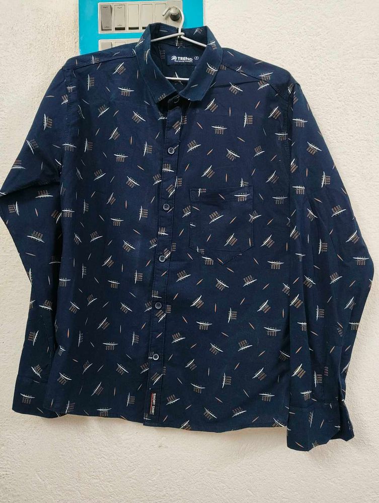 Navy Blue Patterned Men's Shirt
