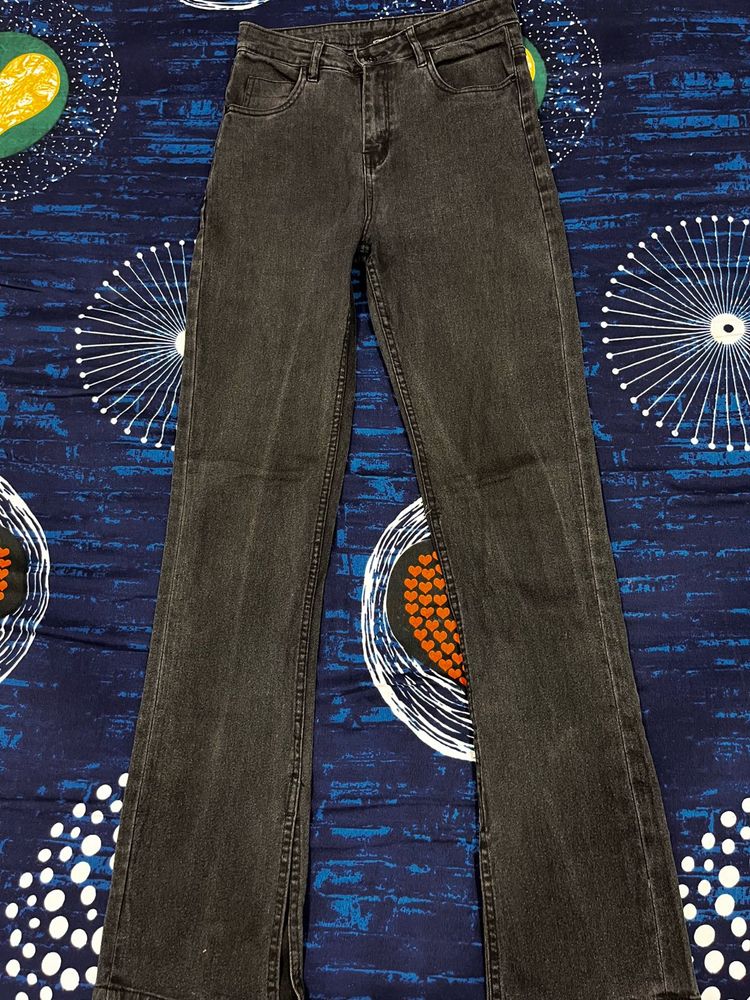 Dark Grey Flared Jeans (high Rise)