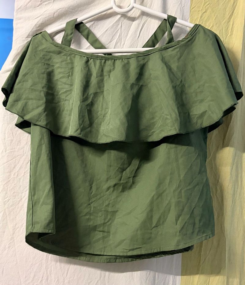 Olive Green Ruffle Top