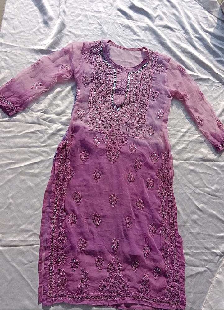 Tie Dry Lavender Chikankari Mirror Work Kurti💜