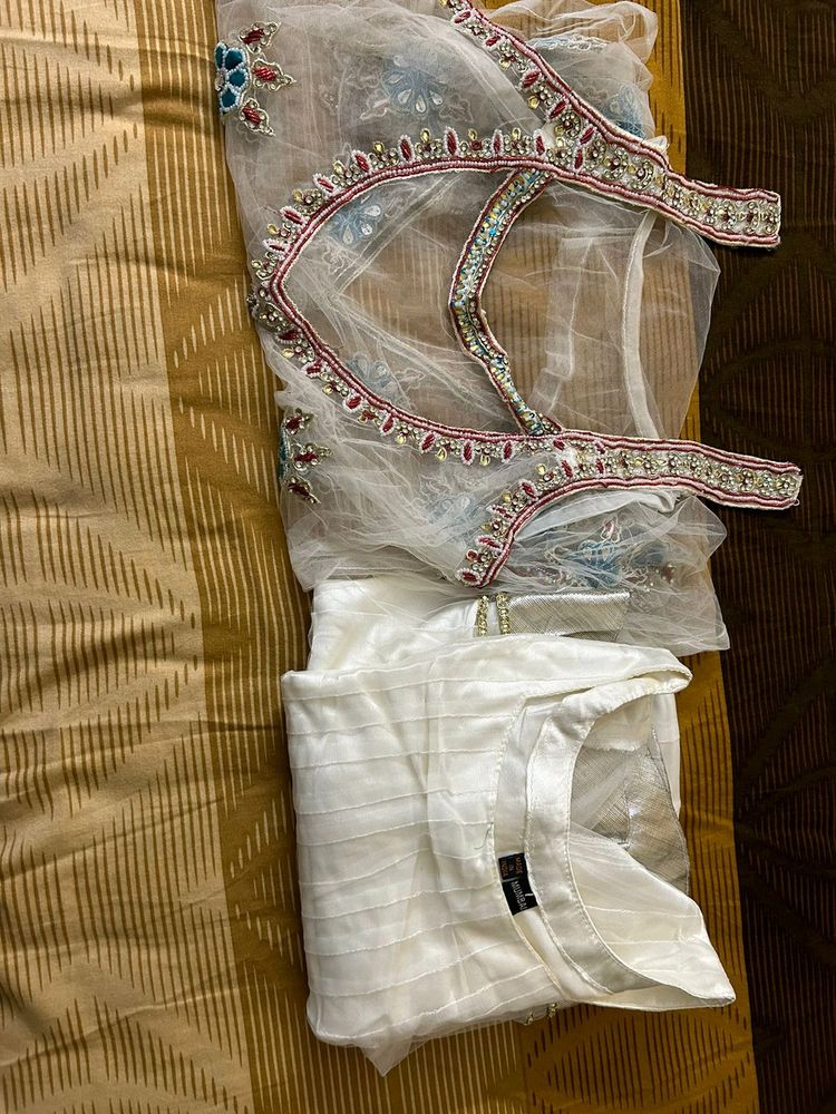 White Anarkali Dress With Jacket