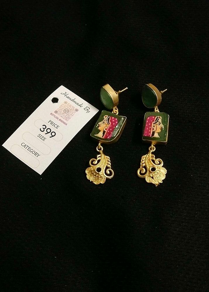 Handpainted Rajputi Princess Portrait Earring