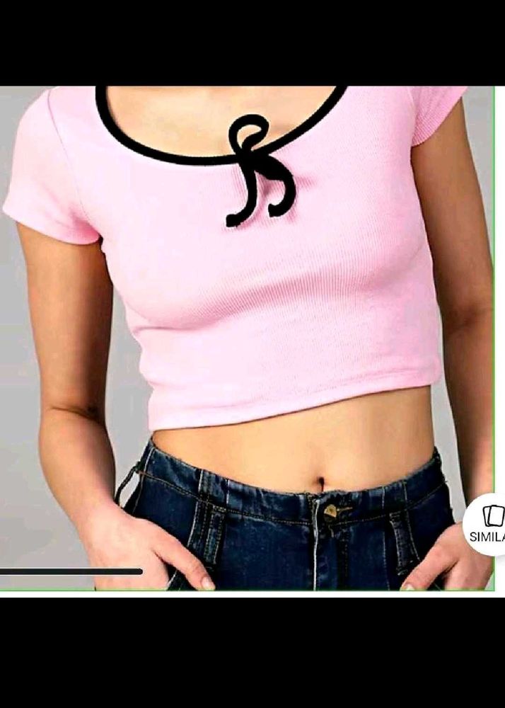 Shein Pink Tie-Front Crop Top
