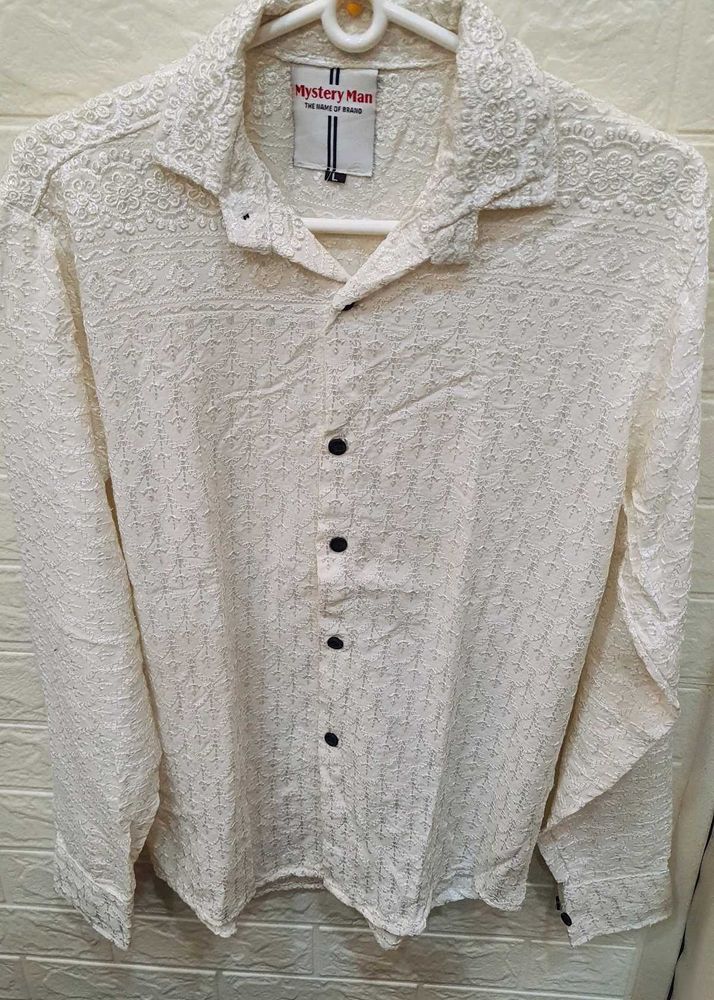 Textured Button-Down with Chickankari Work.