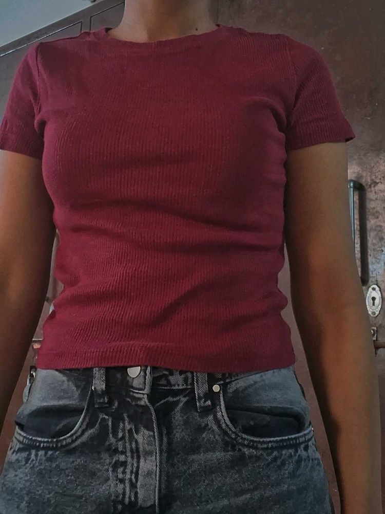 Zudio Maroon Ribbed Top
