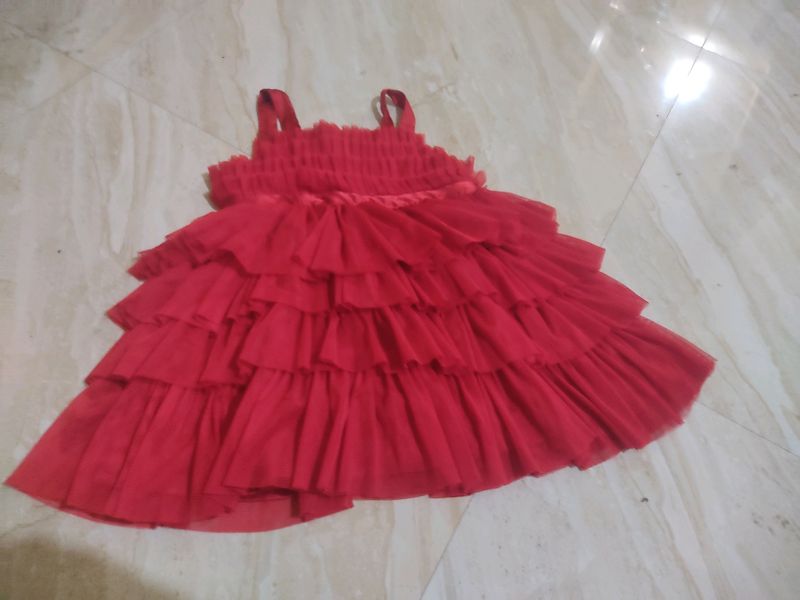Red Ruffled Tulle Dress