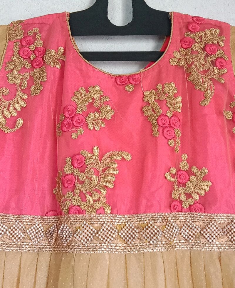 Biscuit And Rose Colour Combination Beautiful Long Dress.