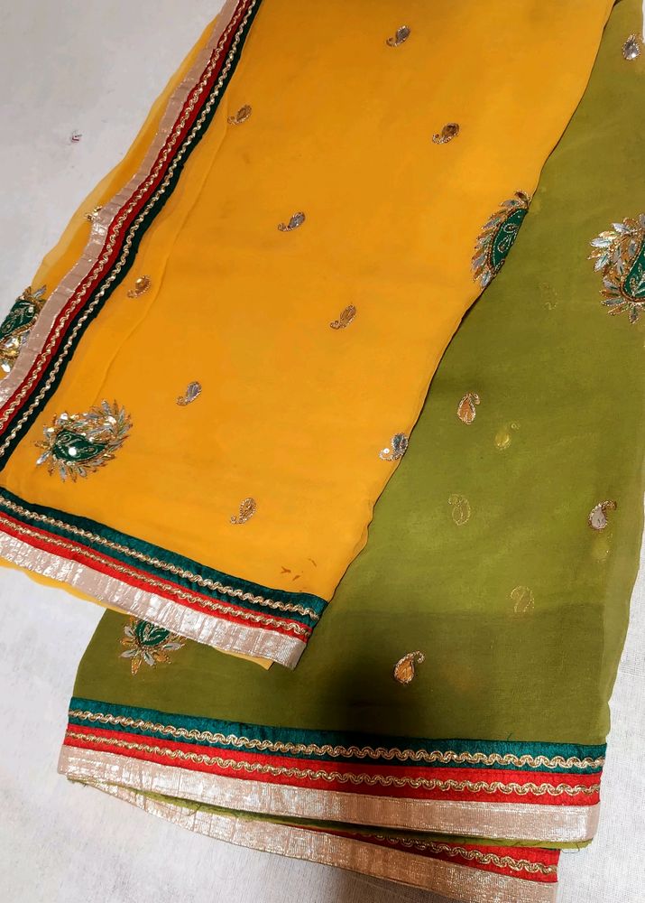Yellow To Green Gota Pati Work Sarre