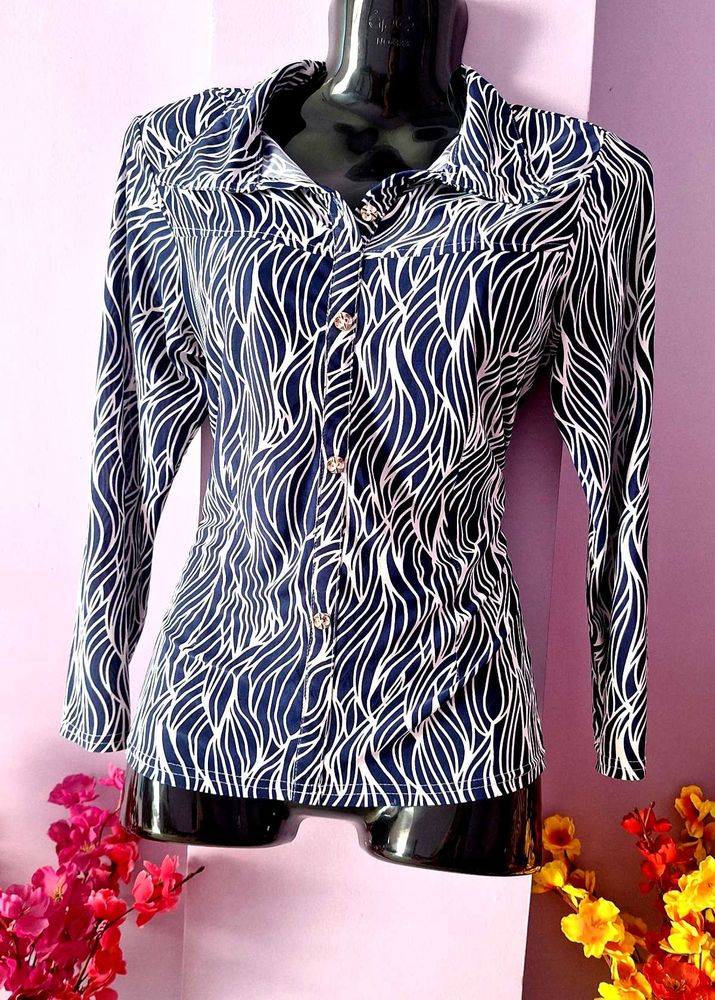 Abstract Print Button-Down Top