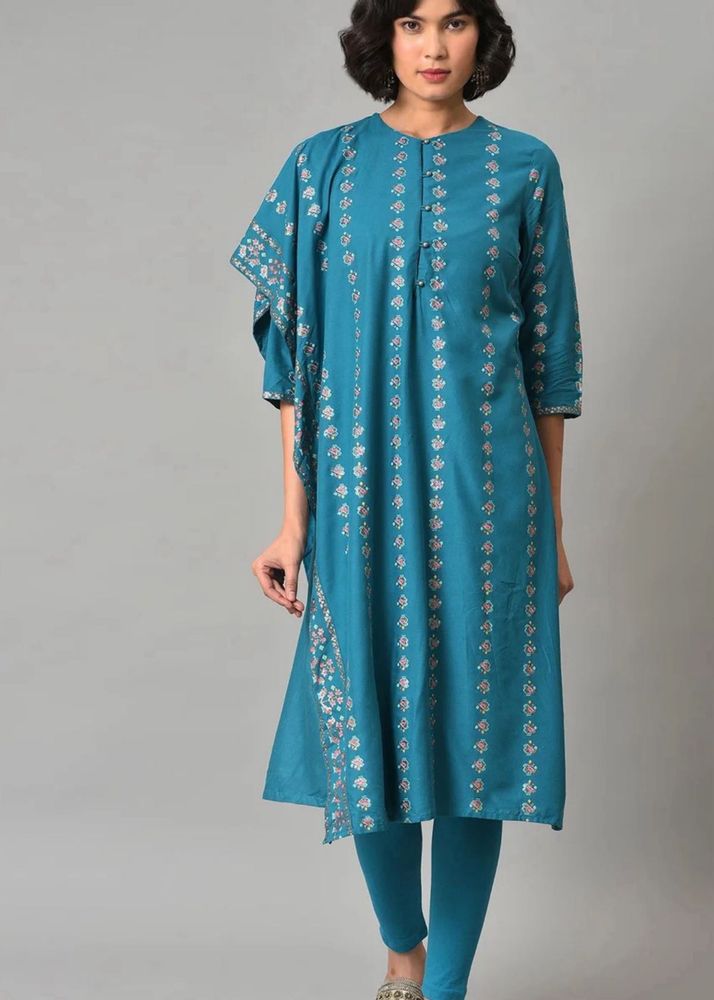 Teal Printed Kurta &amp; Leggings Set