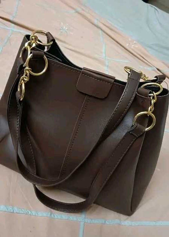 Brown Shoulder Bag with Gold Details