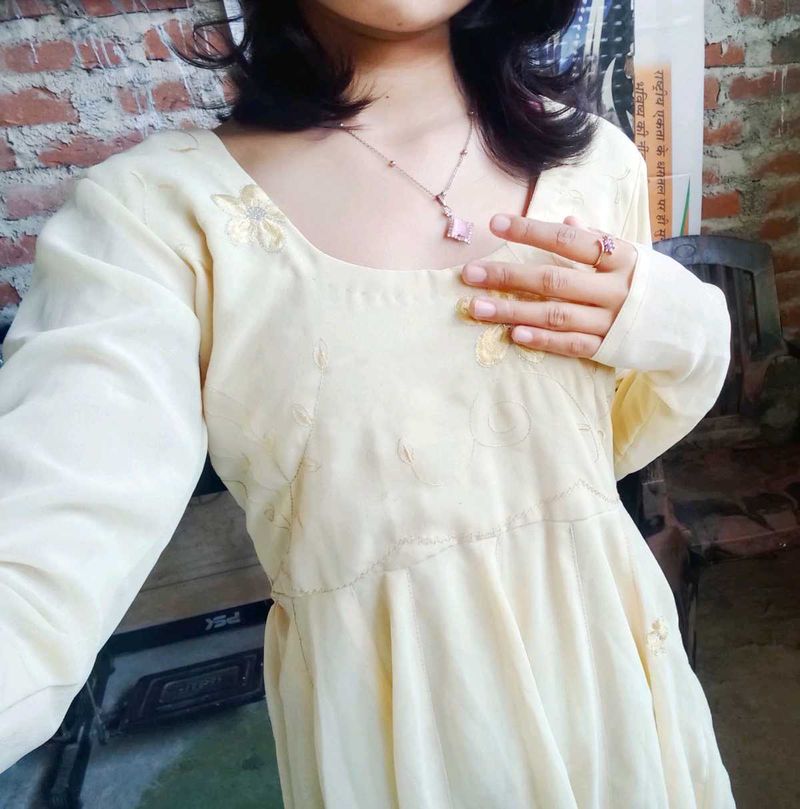 Elegant Cream Embroidered Dress