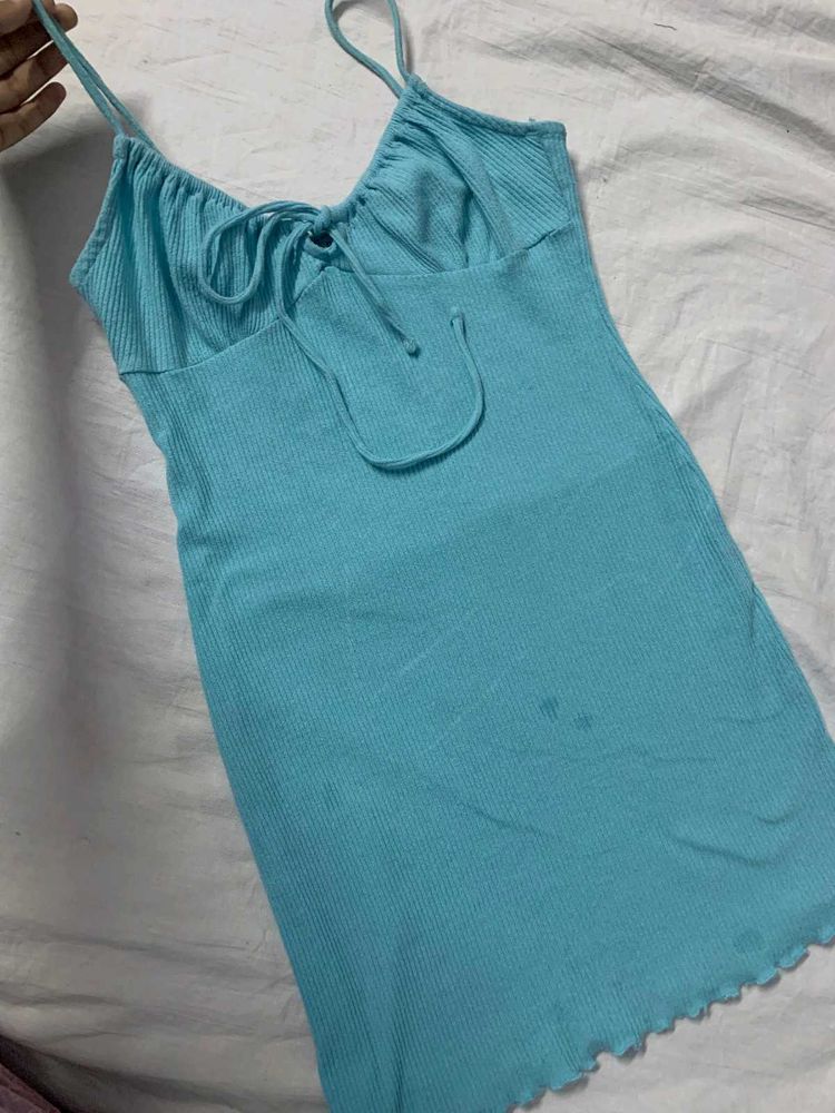Blue Ribbed Mini Dress