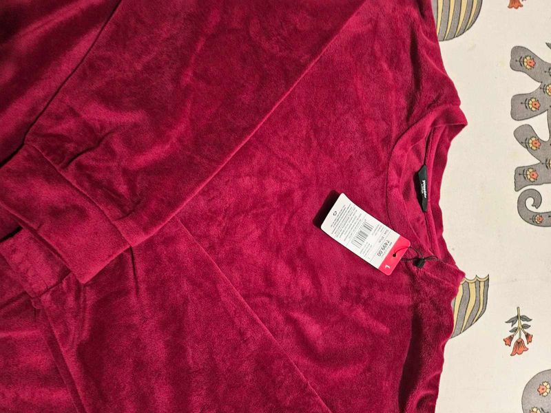 Burgundy Velour Long Sleeve Top