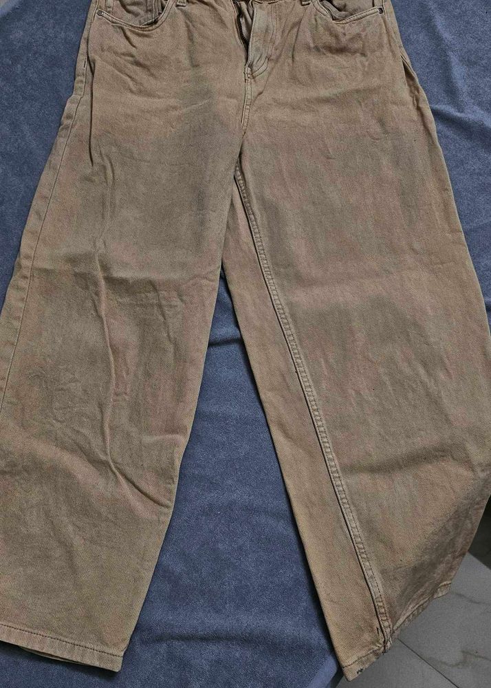 Wide Leg Beige Denim Pants