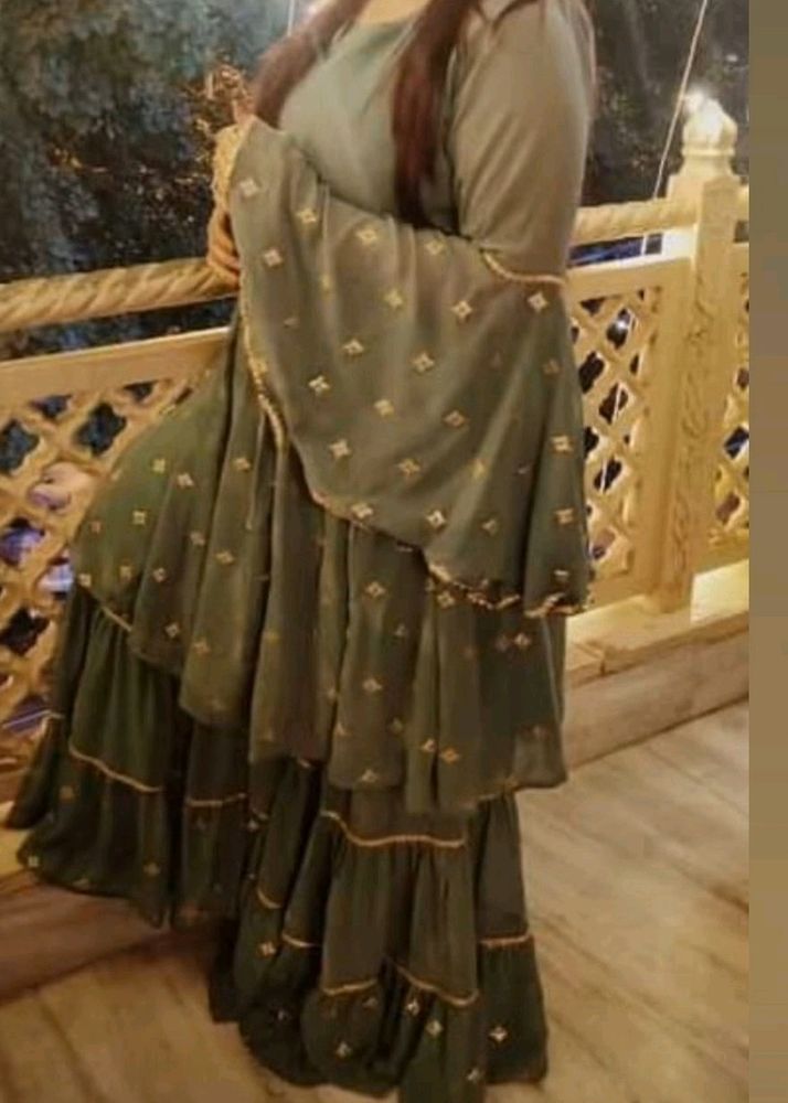 A -Line Georgette Kurta And Sharara Size L