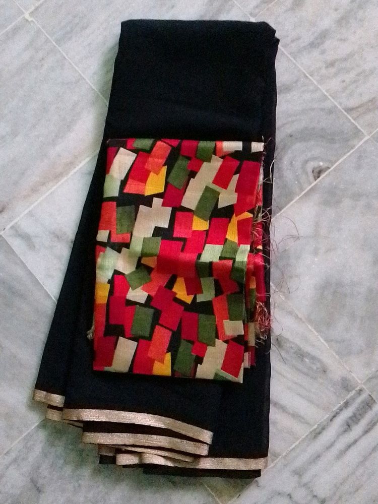 Beautiful Georgette Black Saree With Blouse Piece