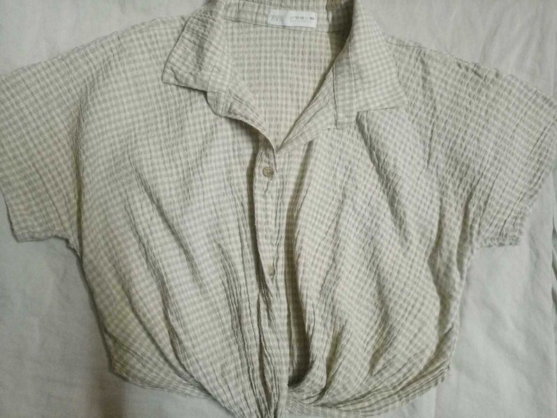 Cute Checkered Tie-Front Crop Top