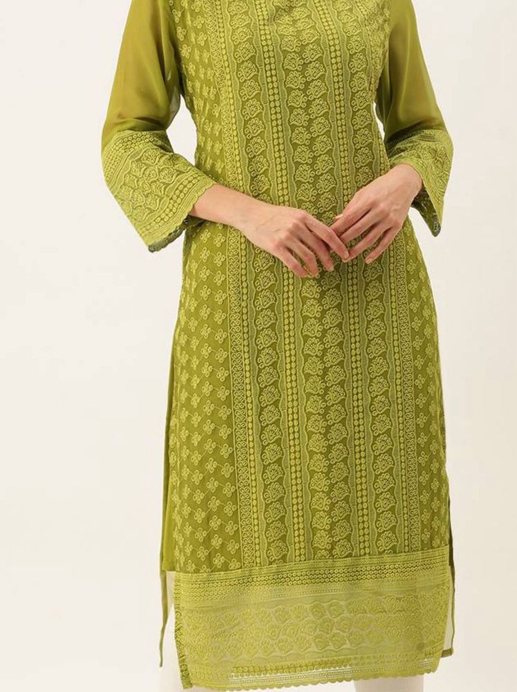 Green Embroidered Chikankari Georgette Kurta
