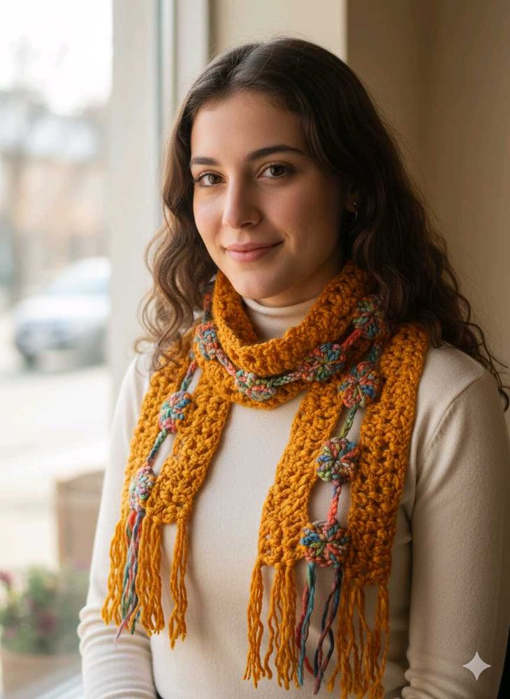 Handmade Crochet Scarf with Fringe