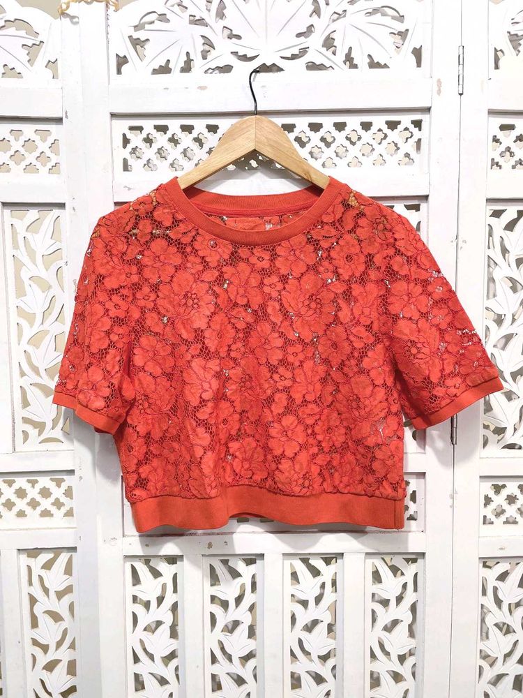 Coral Bloom Laced Tee