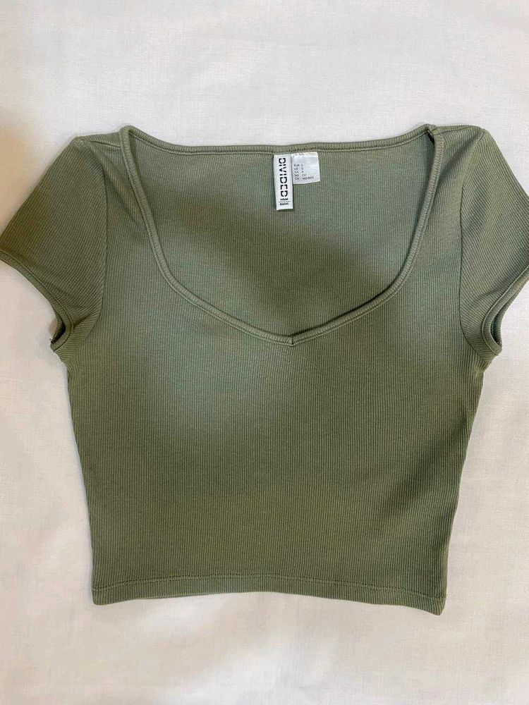 Olive Ribbed Crop Top