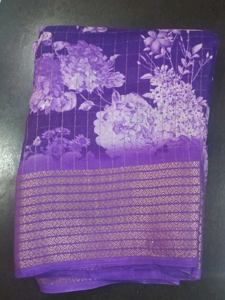 Floral Print Purple Saree