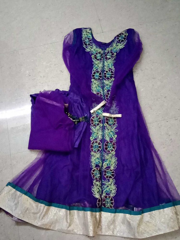 Purple Embroidered Anarkali Dress