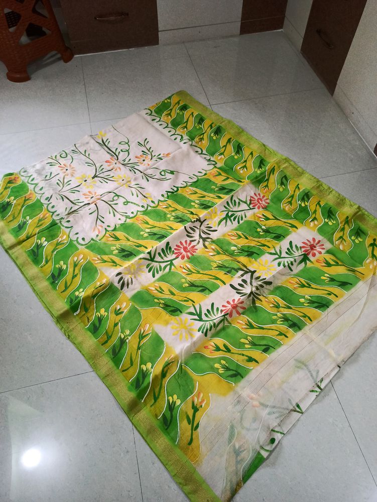 Pure Cotton Sari Alover Multicolor Fabric Painting