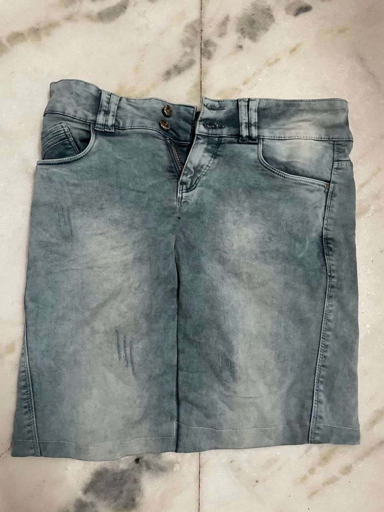 Denim Blue Mini Pencil Skirt