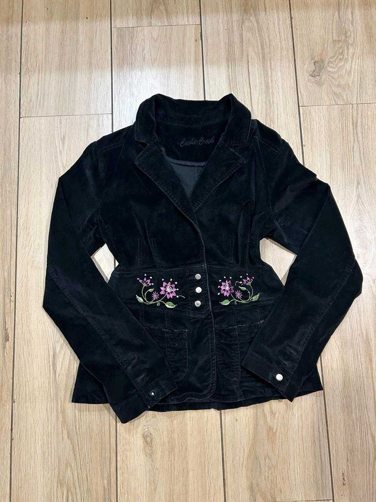 Black Embroidered Velvet Blazer