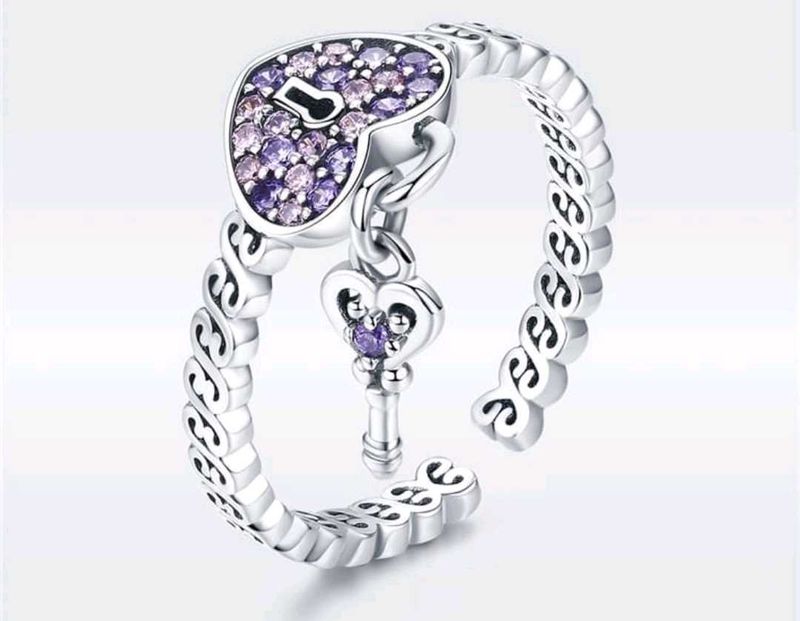 925 Sterling Silver Heart Lock &amp; Key Ring