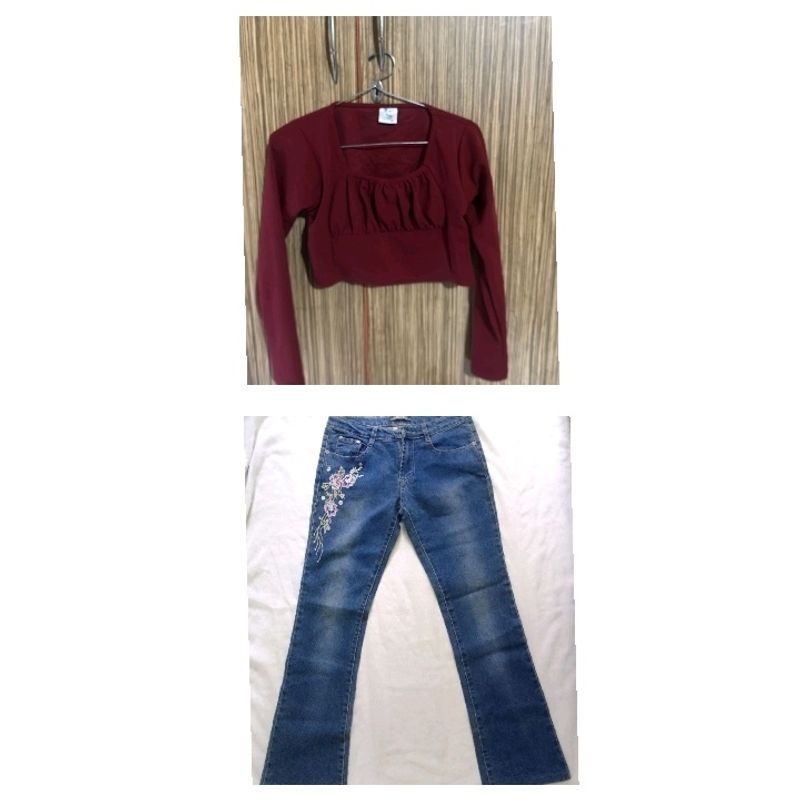 Maroon Top &amp; Jeans for teenage girls.