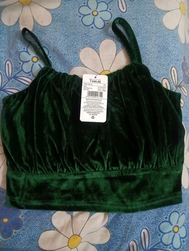 Green Velvet Crop Top