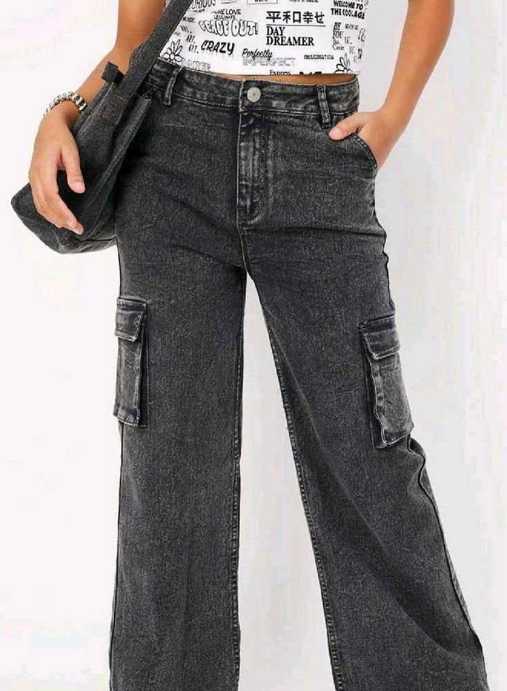 y2k charcoal grey cargo denim jeans baggy