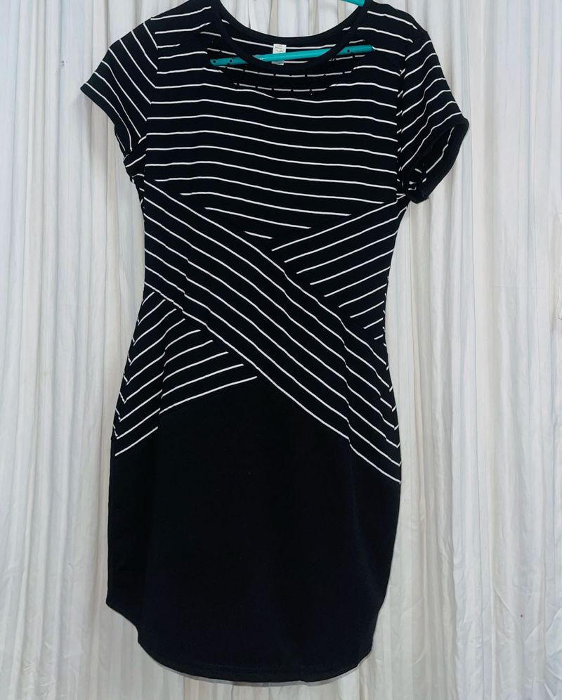 Black &amp; White Striped Bodycon Dress