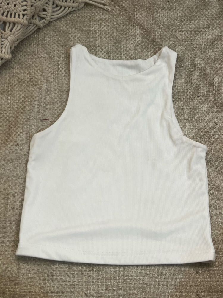 White Ribbed Tank Top