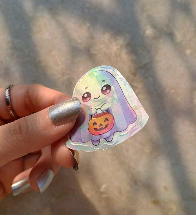 Cute Holographic Ghost Sticker - Set Of 5 Pcs