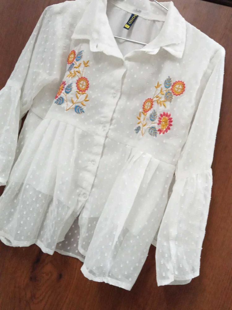 Floral Embroidered White Top
