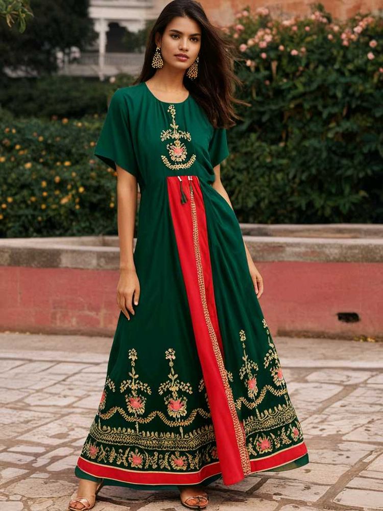 Green Ethenic Cut Out Gown Xxl Size