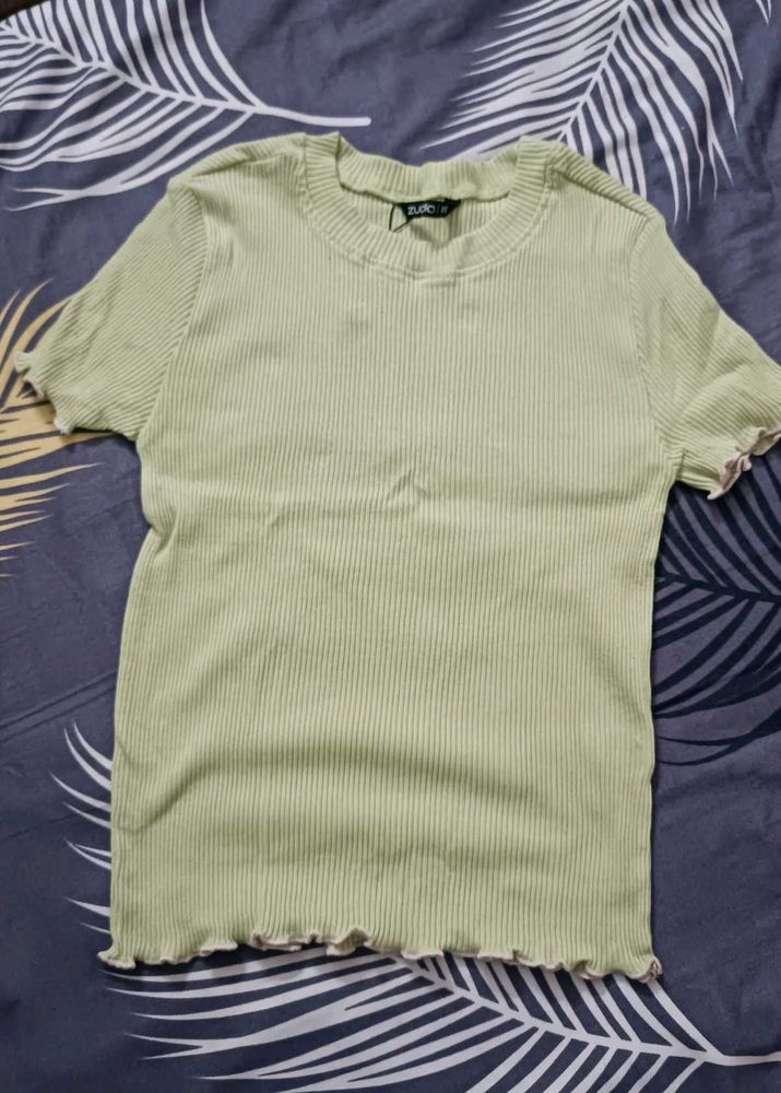 Green Ribbed Knit Tee
