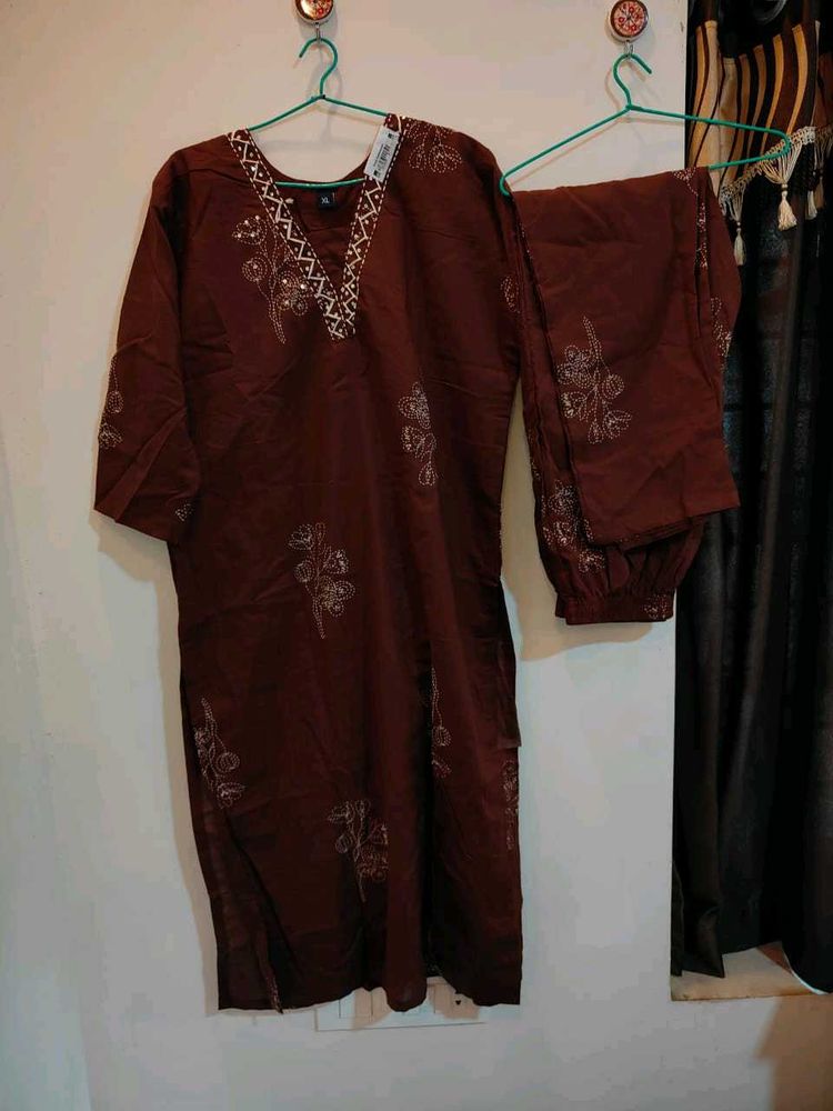Elegant Brown Kurta Pant Set Size-2XL