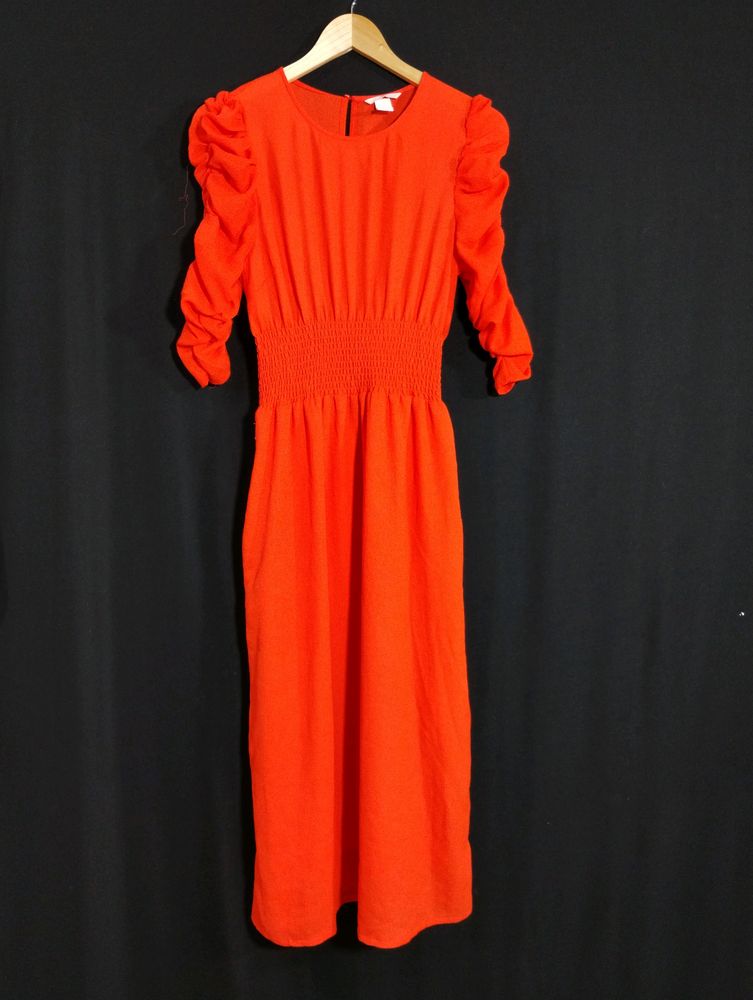 Dark Orange Round Neck Long Dress (Women)