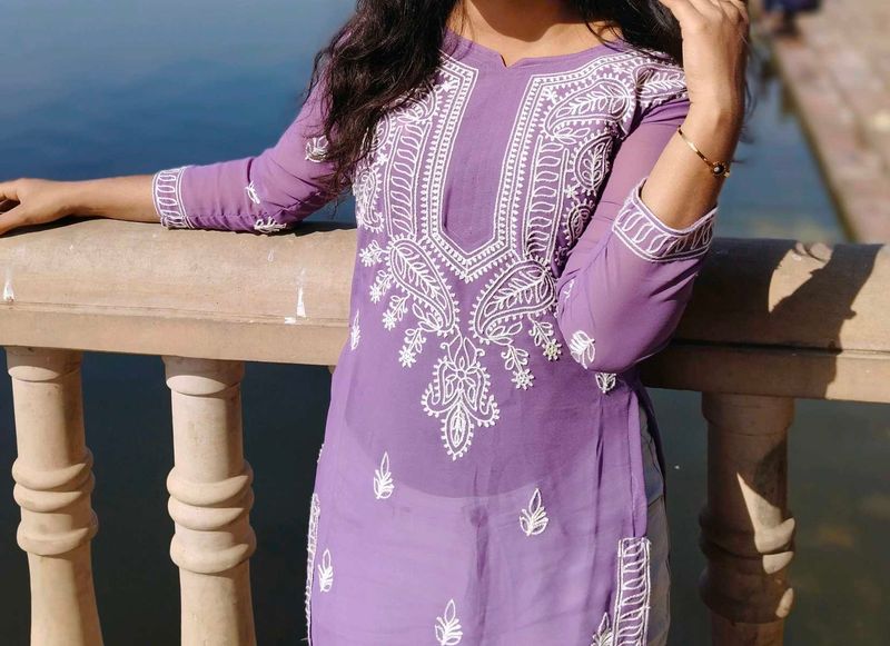 Lavender Embroidered Kurti