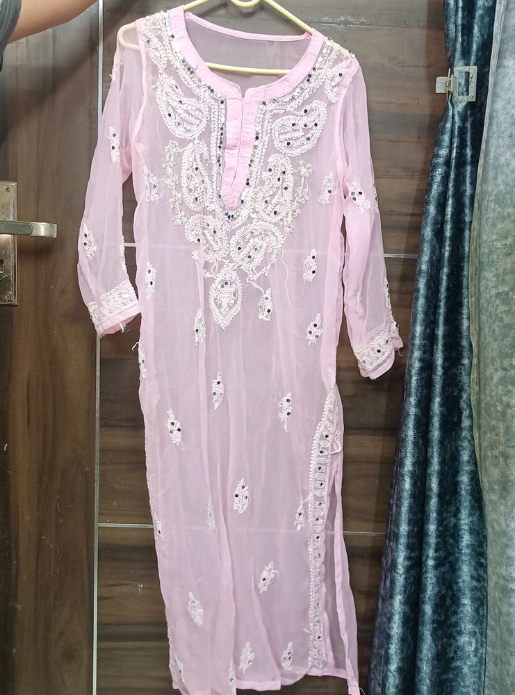 Trending Baby Pink Georgette Kurti🌻