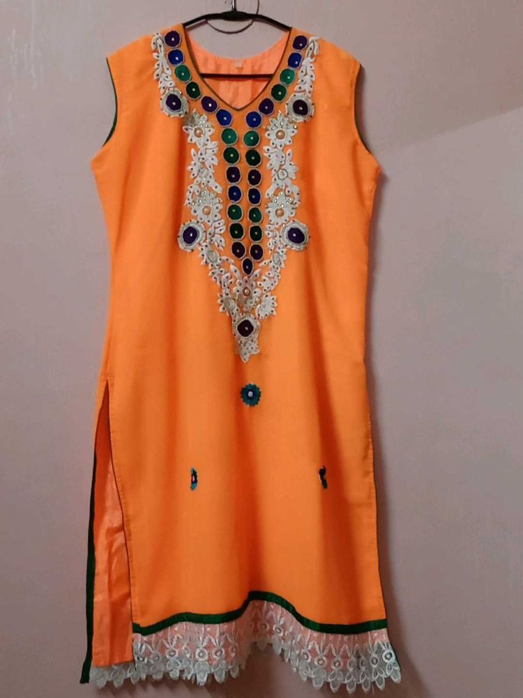 Orange Kurti with Embroidery